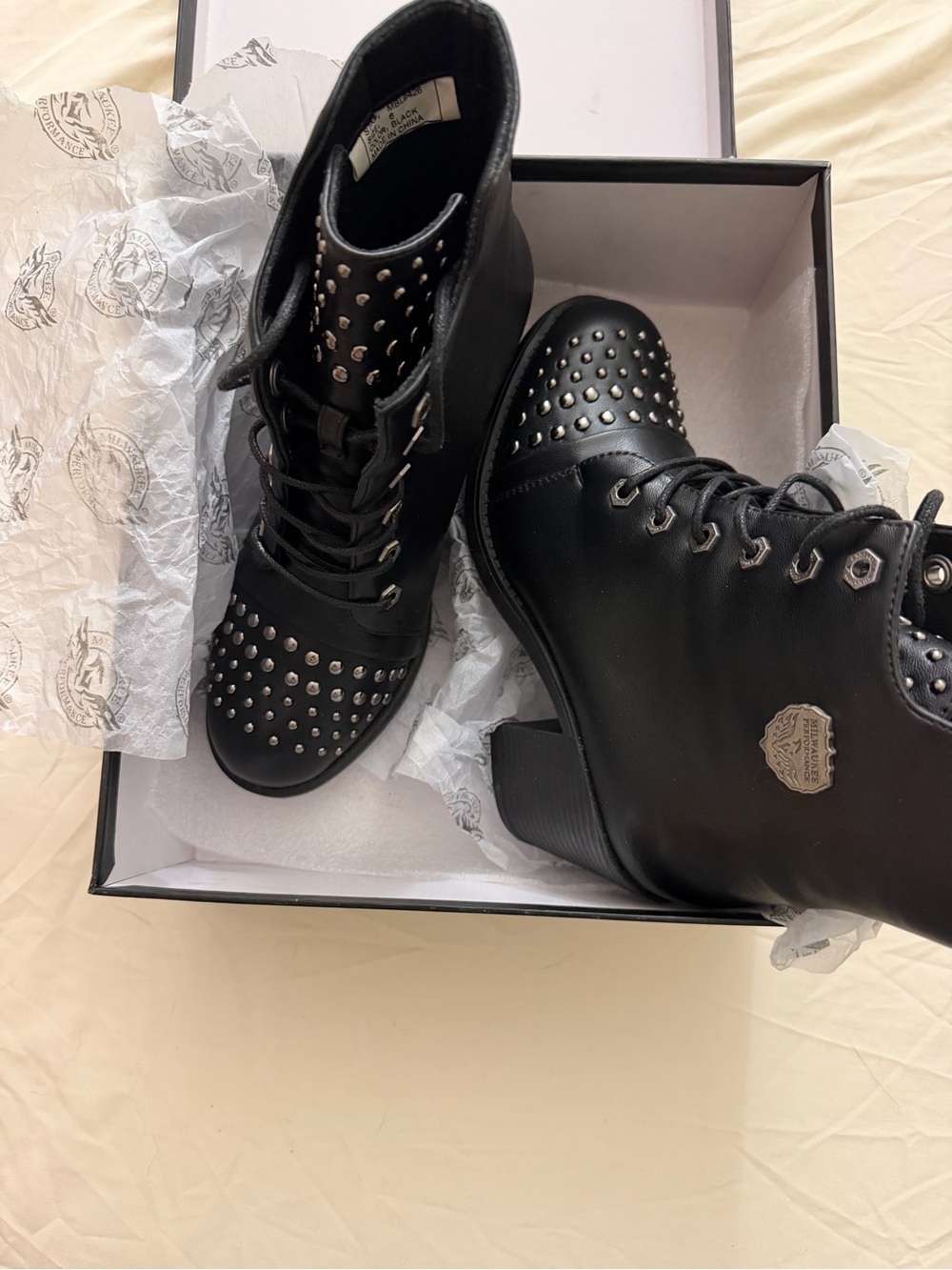 Milwaukee Performance Studded Black Lace-Up Women's Ankle Boots